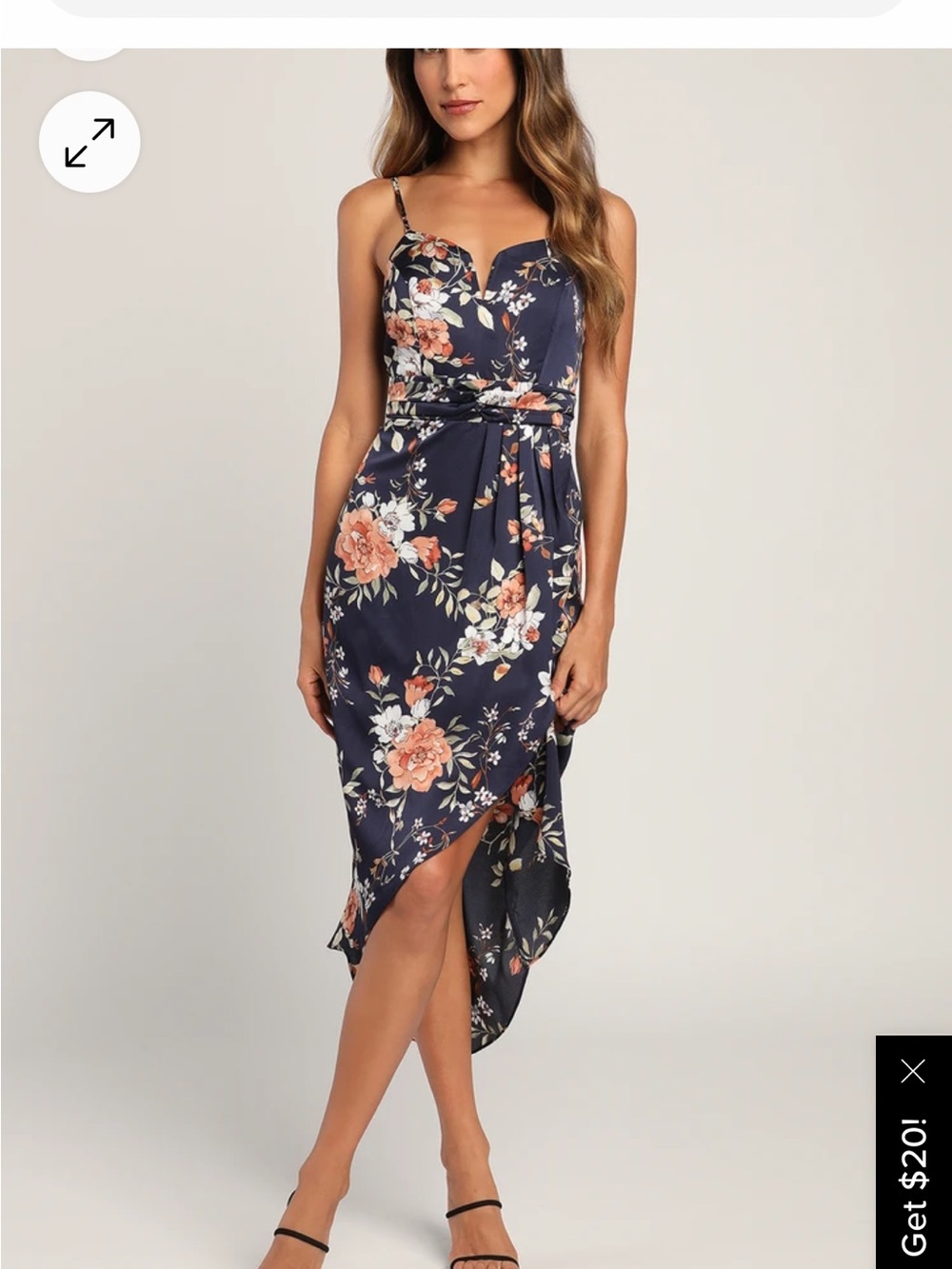 Worn once! Lulu's Navy Floral High-Low Spaghetti Strap Dress
